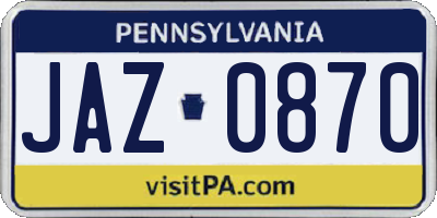 PA license plate JAZ0870