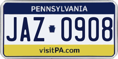 PA license plate JAZ0908