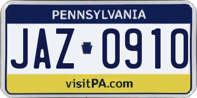 PA license plate JAZ0910