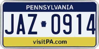 PA license plate JAZ0914