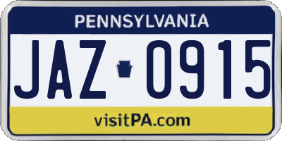 PA license plate JAZ0915