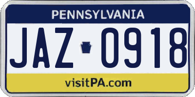 PA license plate JAZ0918