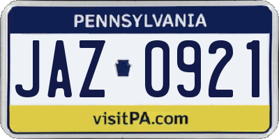 PA license plate JAZ0921
