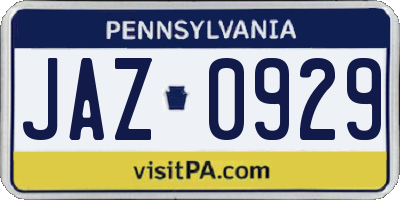 PA license plate JAZ0929