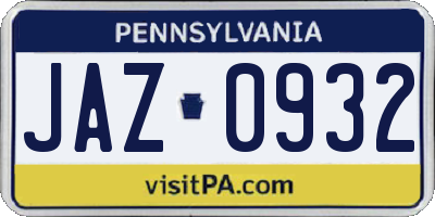 PA license plate JAZ0932