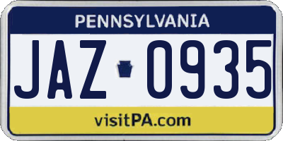 PA license plate JAZ0935