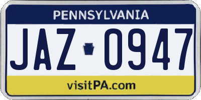 PA license plate JAZ0947
