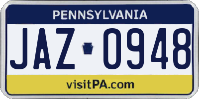 PA license plate JAZ0948