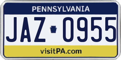 PA license plate JAZ0955