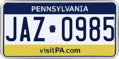 PA license plate JAZ0985