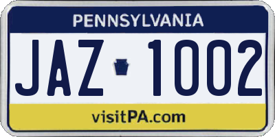 PA license plate JAZ1002