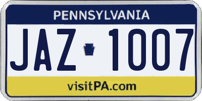 PA license plate JAZ1007