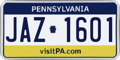 PA license plate JAZ1601