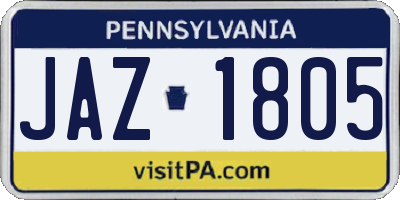 PA license plate JAZ1805