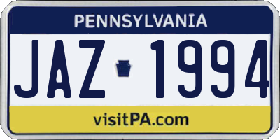 PA license plate JAZ1994