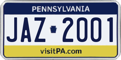 PA license plate JAZ2001