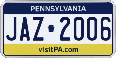 PA license plate JAZ2006