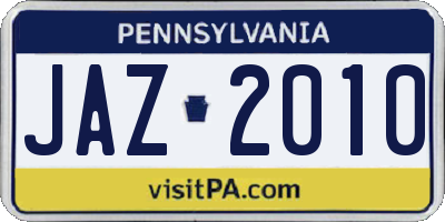 PA license plate JAZ2010