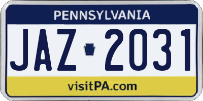 PA license plate JAZ2031