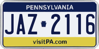 PA license plate JAZ2116