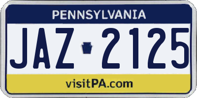 PA license plate JAZ2125