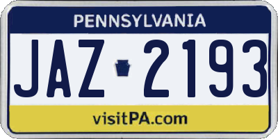 PA license plate JAZ2193
