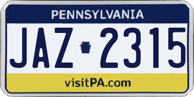 PA license plate JAZ2315