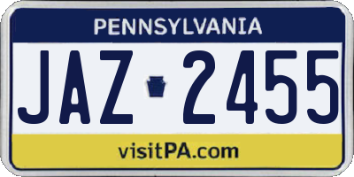 PA license plate JAZ2455