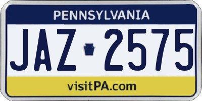 PA license plate JAZ2575