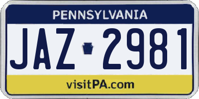 PA license plate JAZ2981