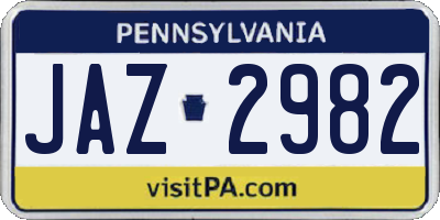 PA license plate JAZ2982