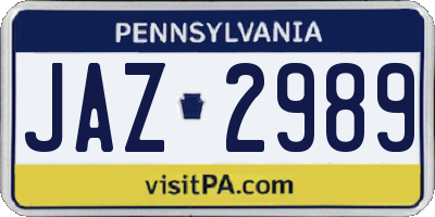 PA license plate JAZ2989