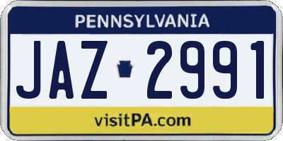 PA license plate JAZ2991