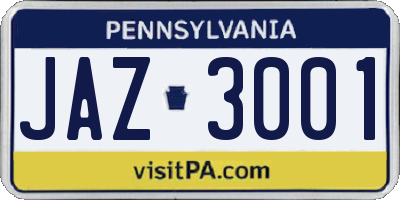 PA license plate JAZ3001