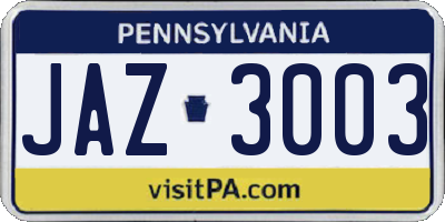 PA license plate JAZ3003