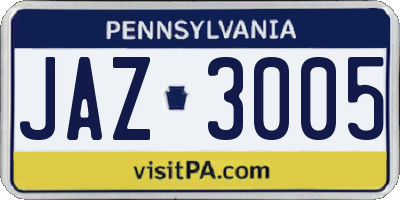 PA license plate JAZ3005