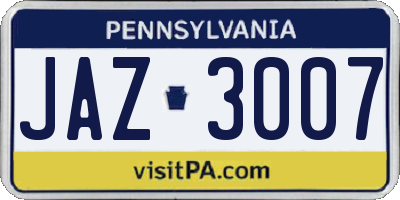 PA license plate JAZ3007