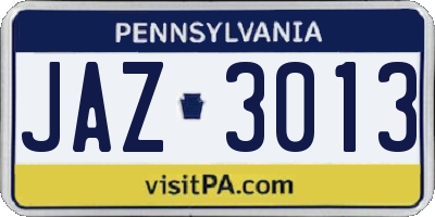 PA license plate JAZ3013