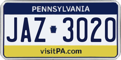 PA license plate JAZ3020