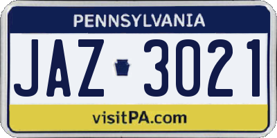 PA license plate JAZ3021