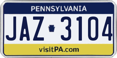 PA license plate JAZ3104