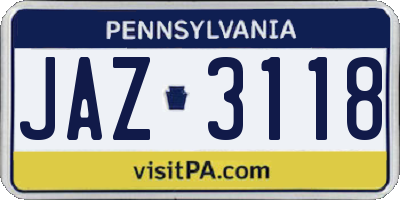PA license plate JAZ3118