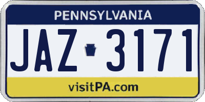 PA license plate JAZ3171