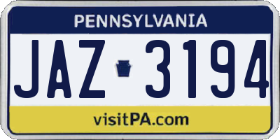 PA license plate JAZ3194