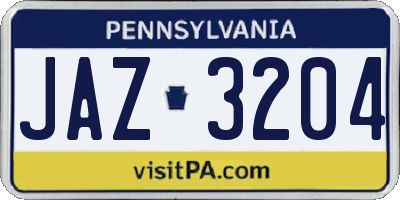 PA license plate JAZ3204