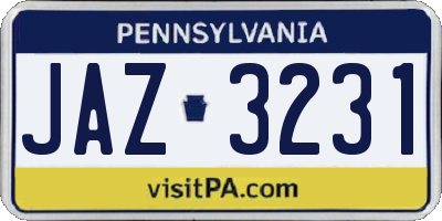 PA license plate JAZ3231