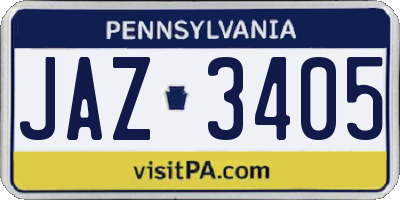 PA license plate JAZ3405