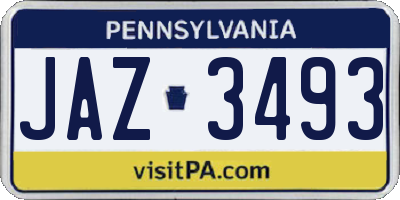PA license plate JAZ3493