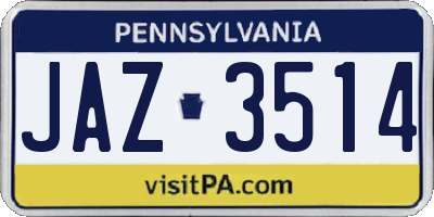 PA license plate JAZ3514