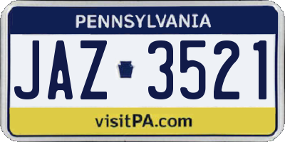 PA license plate JAZ3521